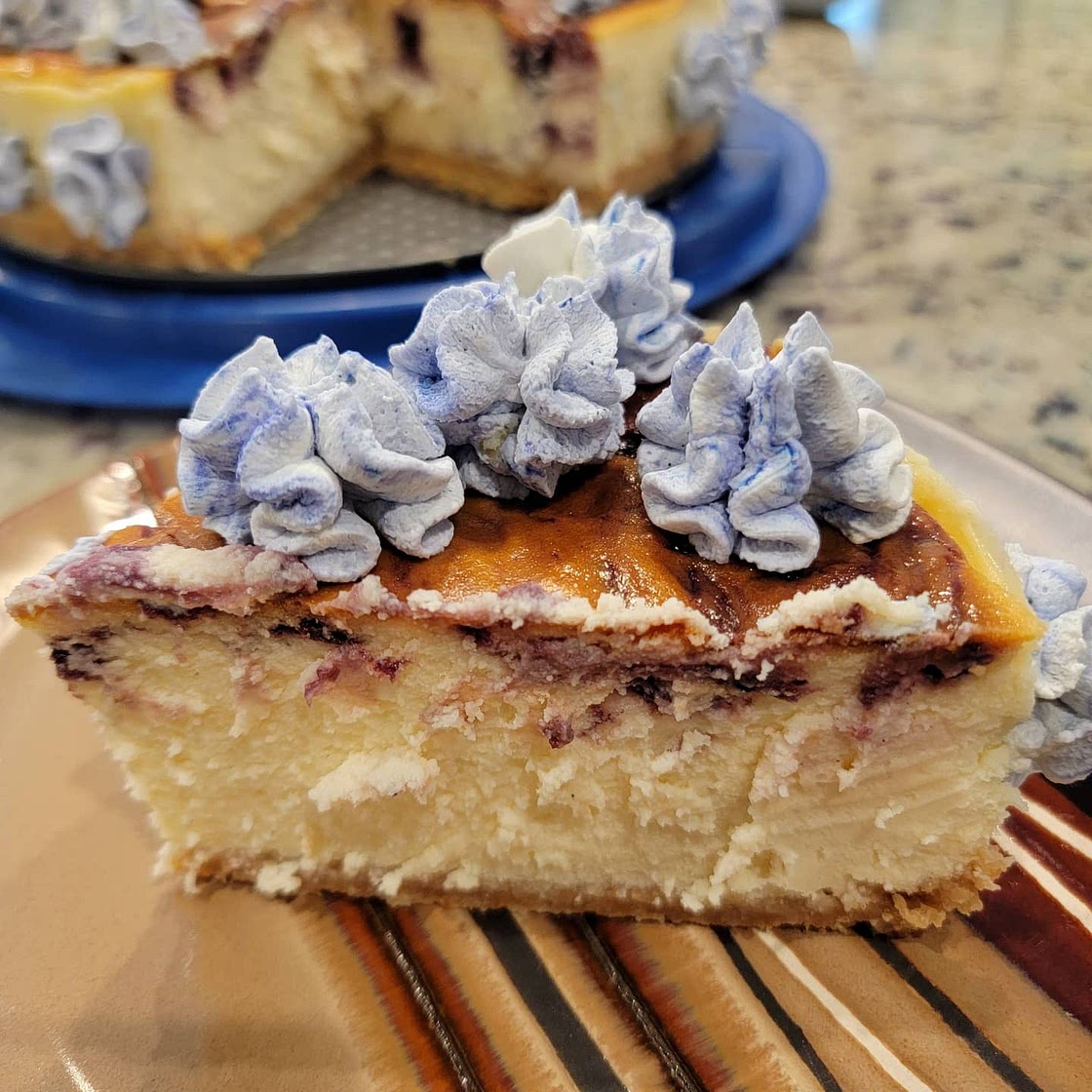 "Montana style" my version White chocolate huckleberry cheesecake with white chocolate & Amaretto liqueur 