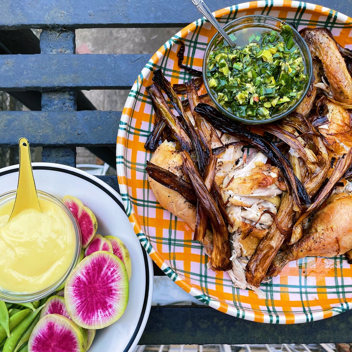 Spring Chicken with Crispy Leeks