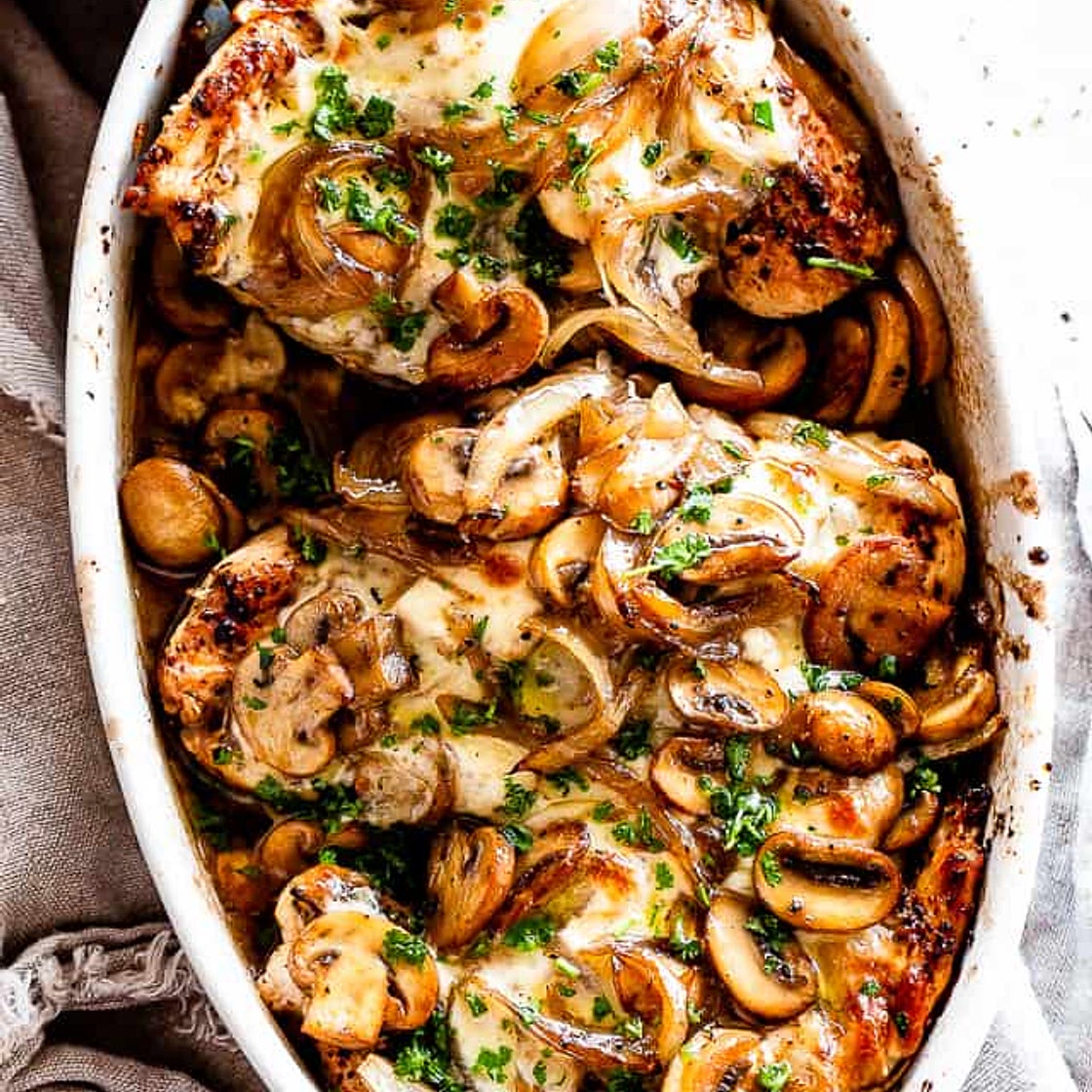 Cheesy Baked Chicken with Mushrooms