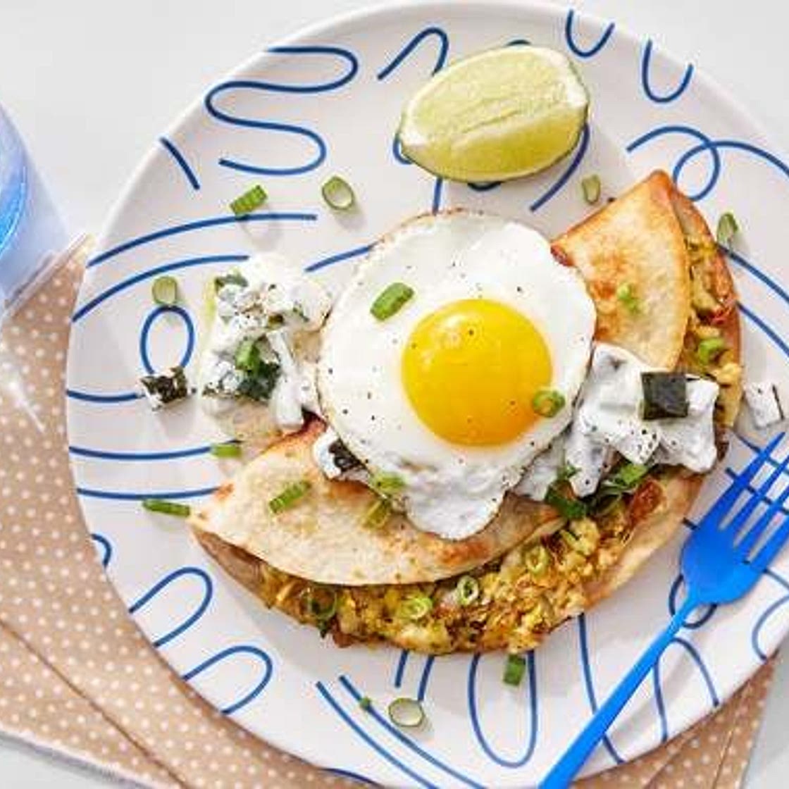 Spicy Zucchini Quesadillas with Poblano Pepper & Fried Eggs