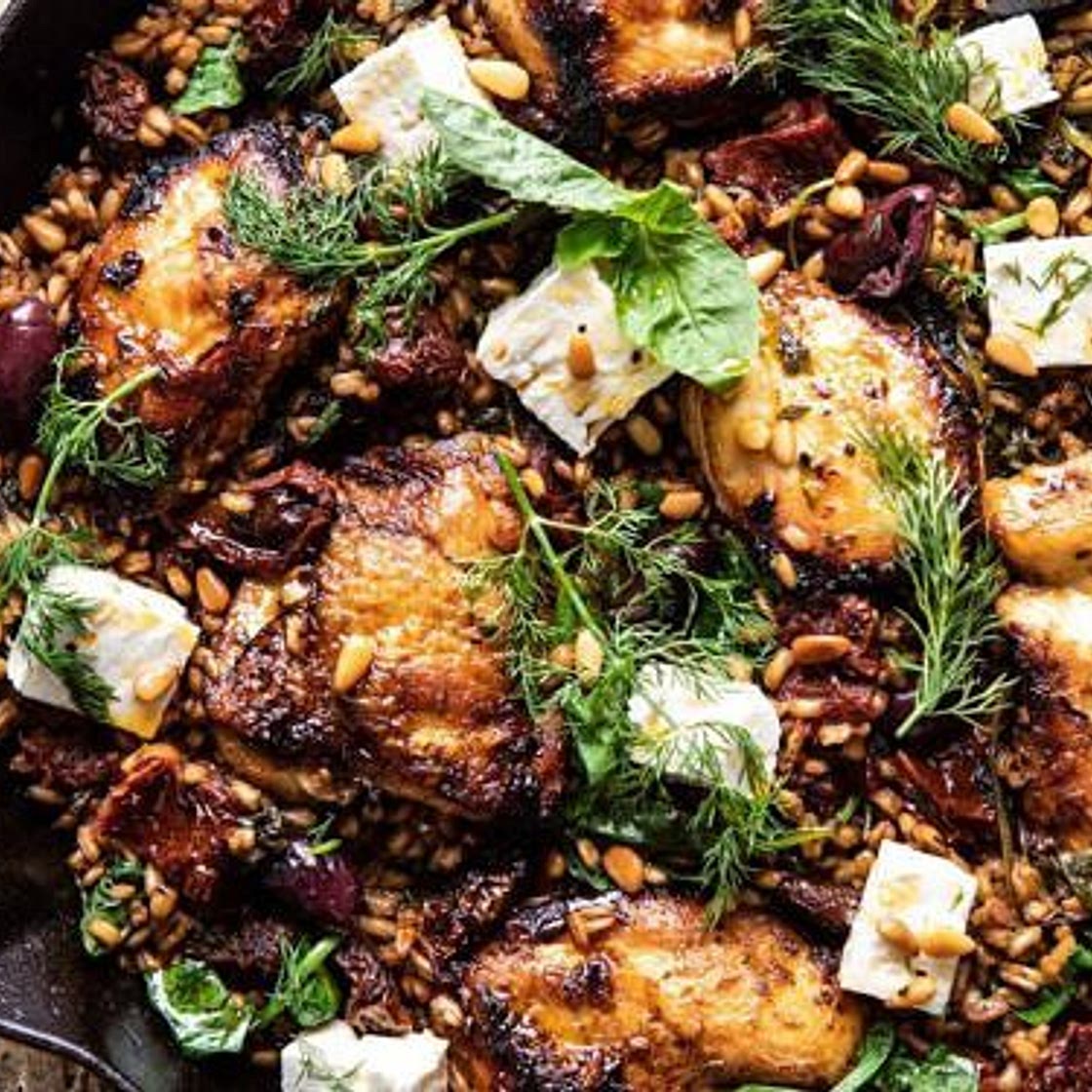 One Skillet, Geek Sun-Dried Tomato Chicken and Farro