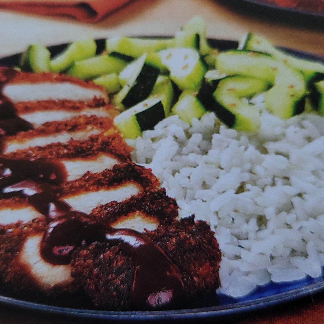 CRISPY PORK KATSU with Garlic Rice & Sesame Cucumber Salad