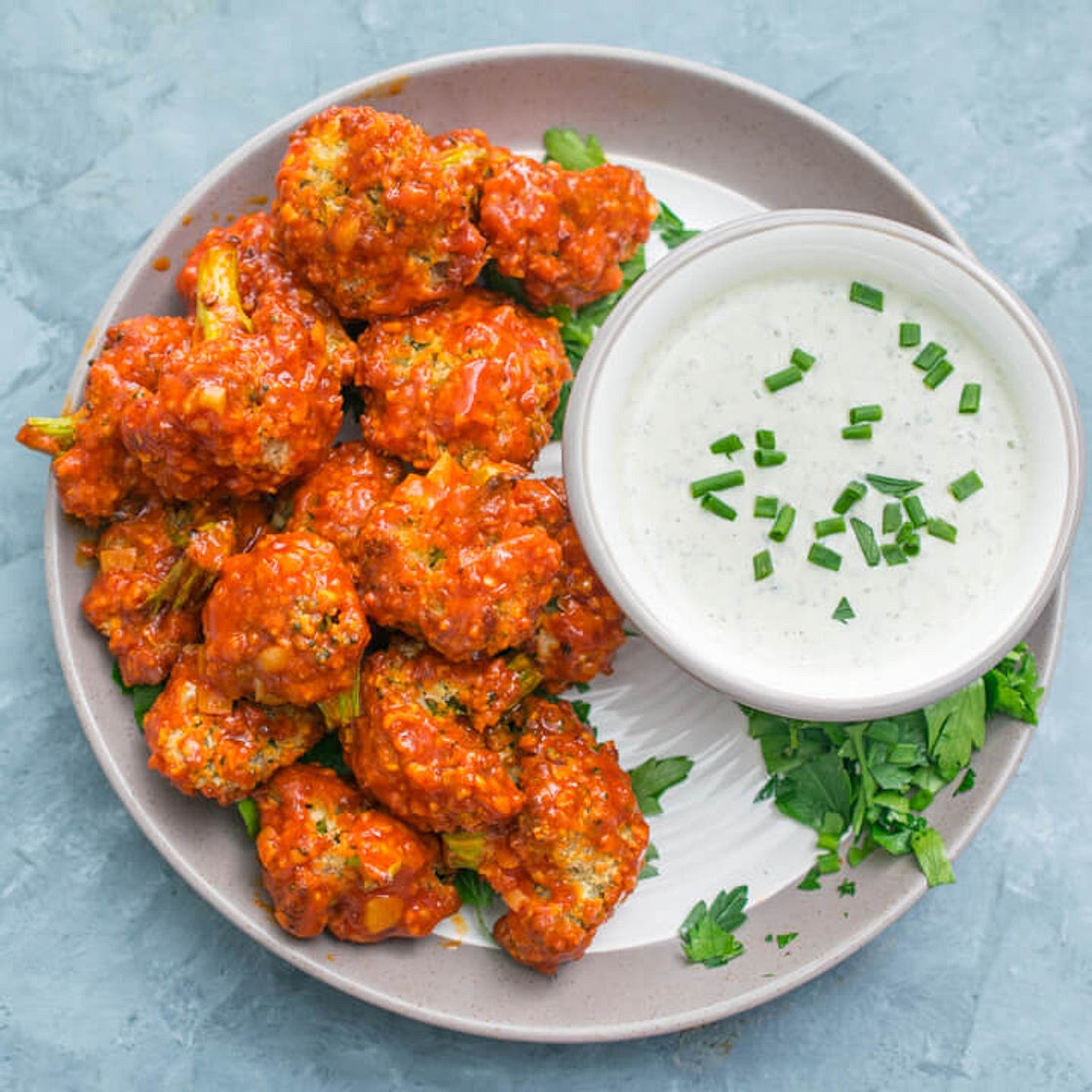 Crispy Garlic Buffalo Broccoli Wings