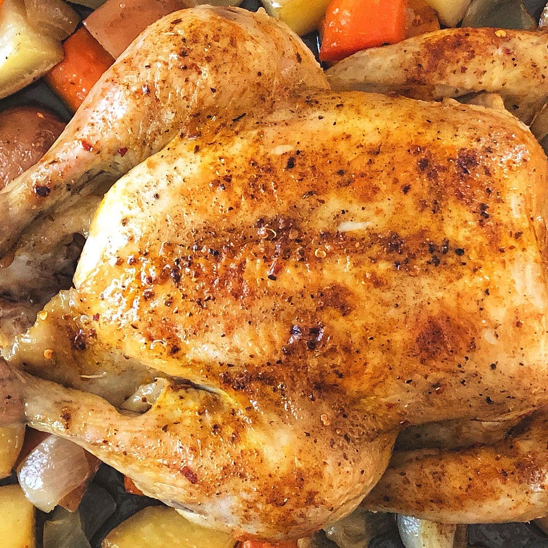 Slow cooker roast chicken with cheat’s crispy skin recipe