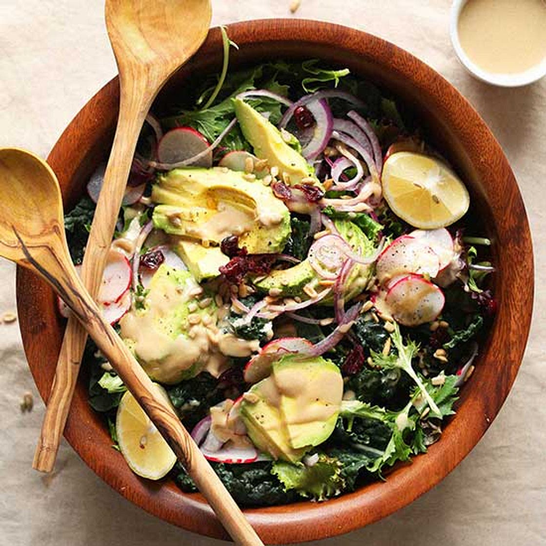 5-Minute Green Salad with No-Mix Tahini Dressing