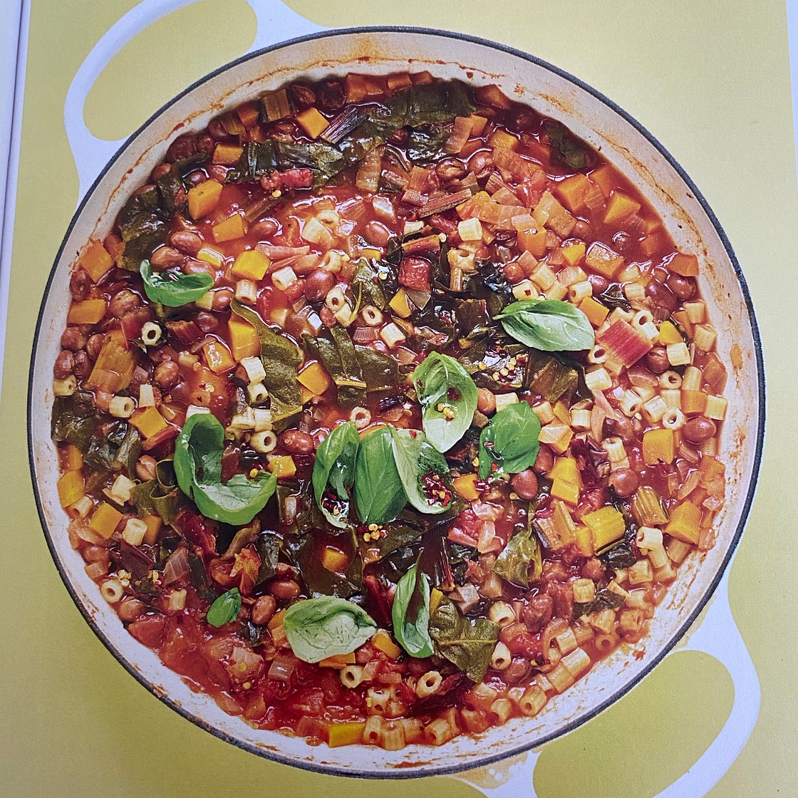ALL-IN-ONE KALE & BORLOTTI MINESTRONE WITH DITALINI, CHILLI OIL & PINE NUTS