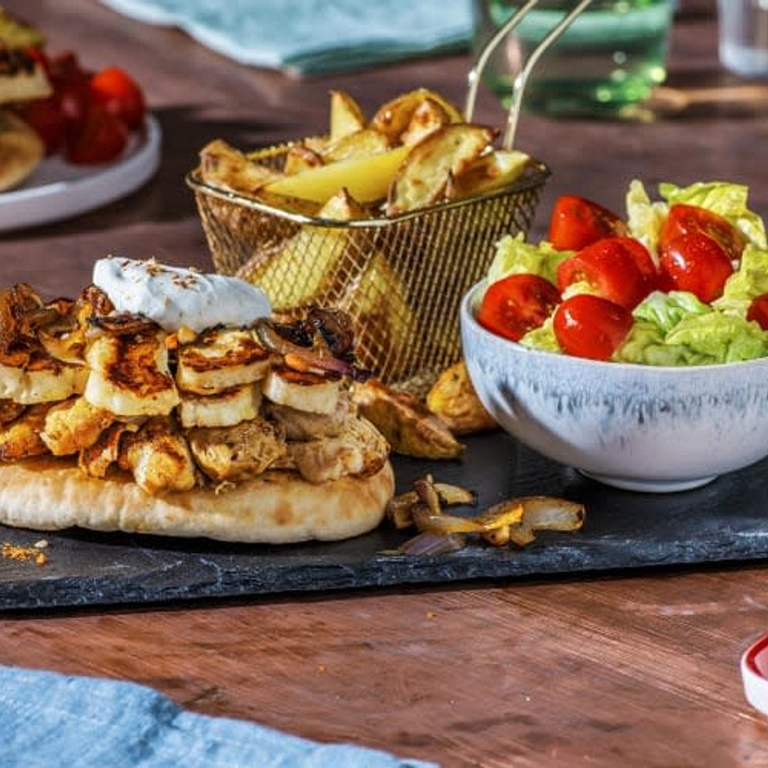 HF - Chicken and Halloumi Shawarma with Roasted Garlic Yoghurt and Salad