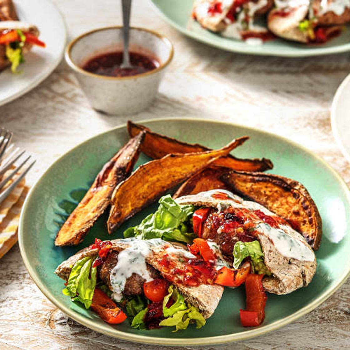 HF - Lamb Kofta Pittas with Sweet Potato Wedges