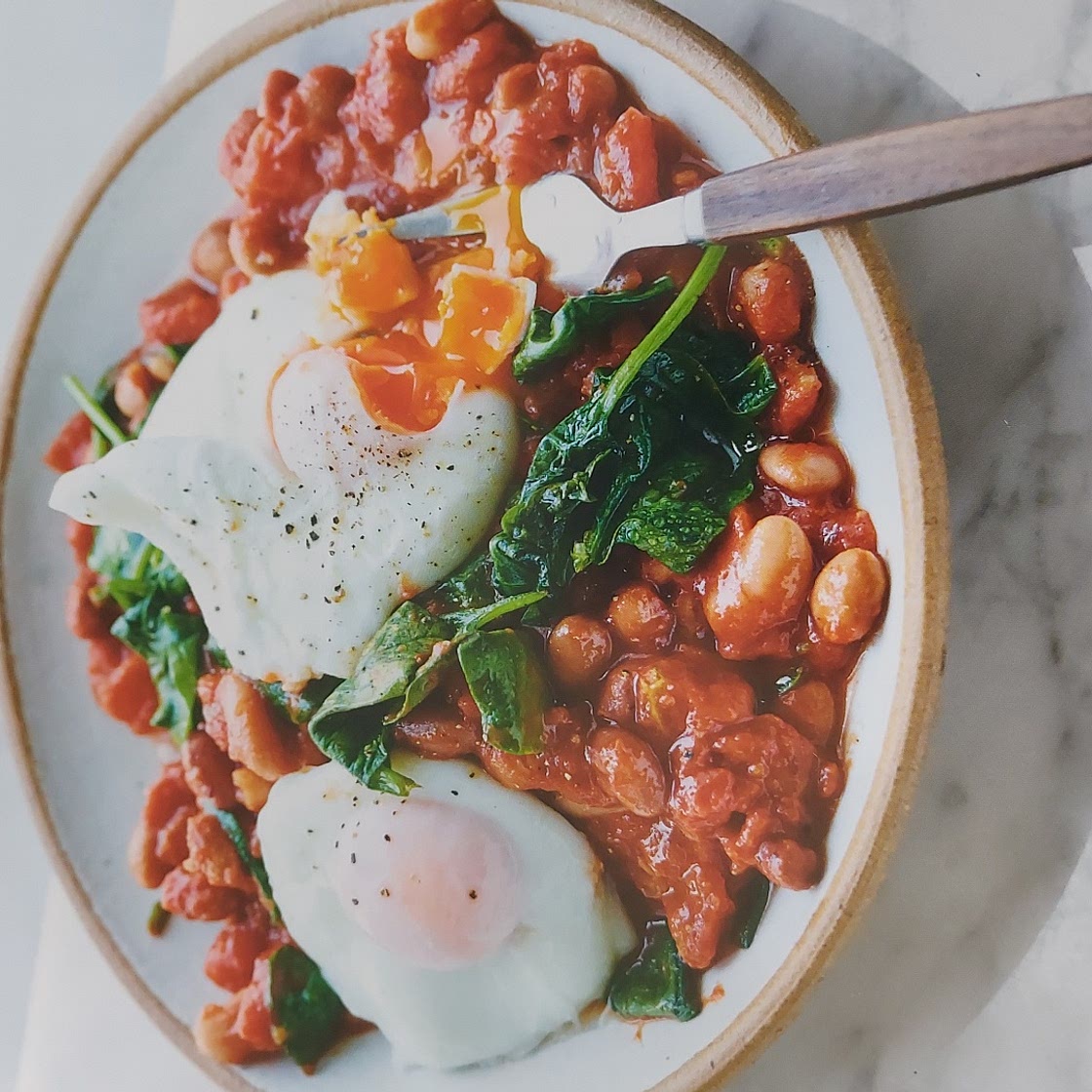 Moroccan Bean Stew with Poached Eggs