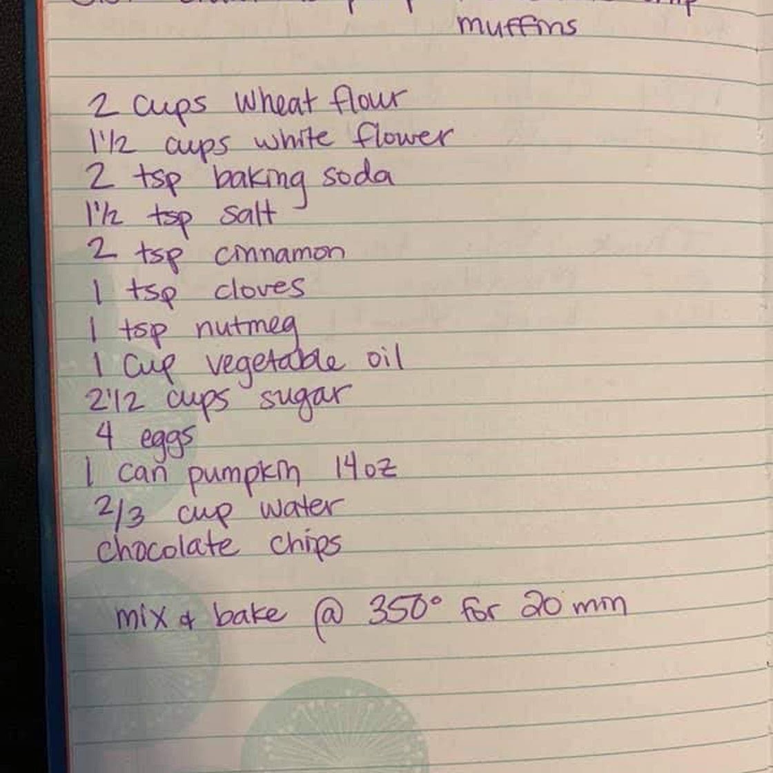 Sis. Crawford’s Pumpkin Chocolate Chip Muffins 