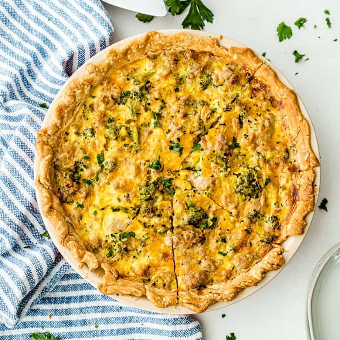 Cheddar Cheese, Broccoli and Sausage Quiche