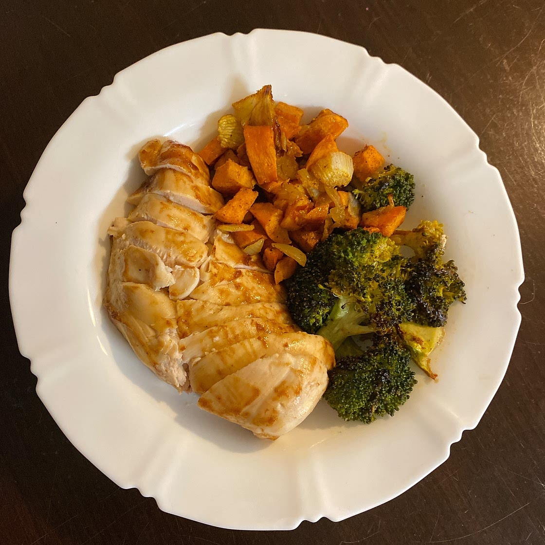 BBQ Chicken, Roasted Sweet Potato & Broccoli Bowls