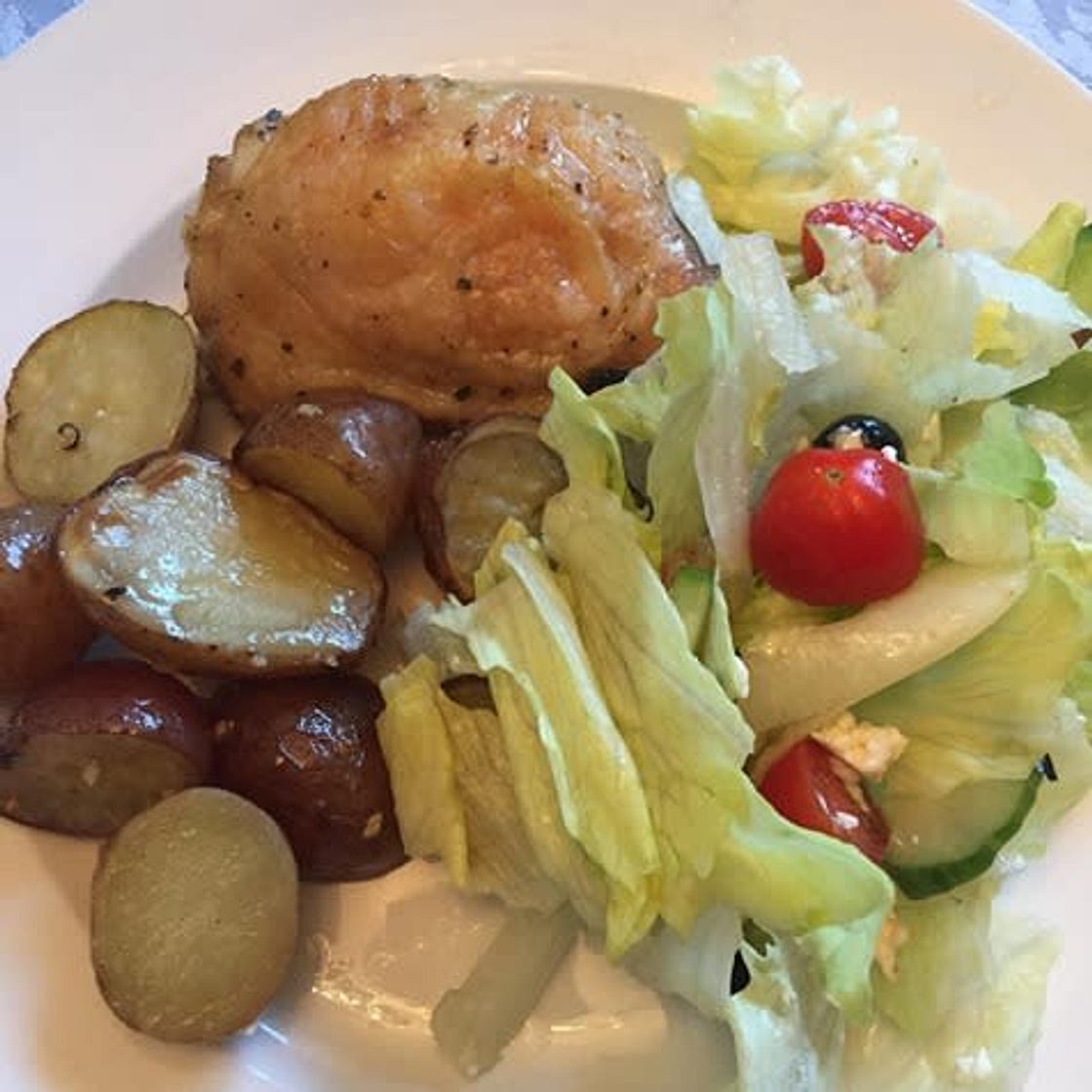 Sheet Pan Lemon Chicken with Roasted Potatoes and Greek Salad
