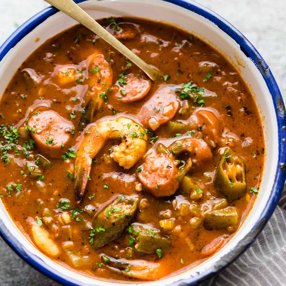 CHICKEN, ANDOUILLE, AND SHRIMP GUMBO