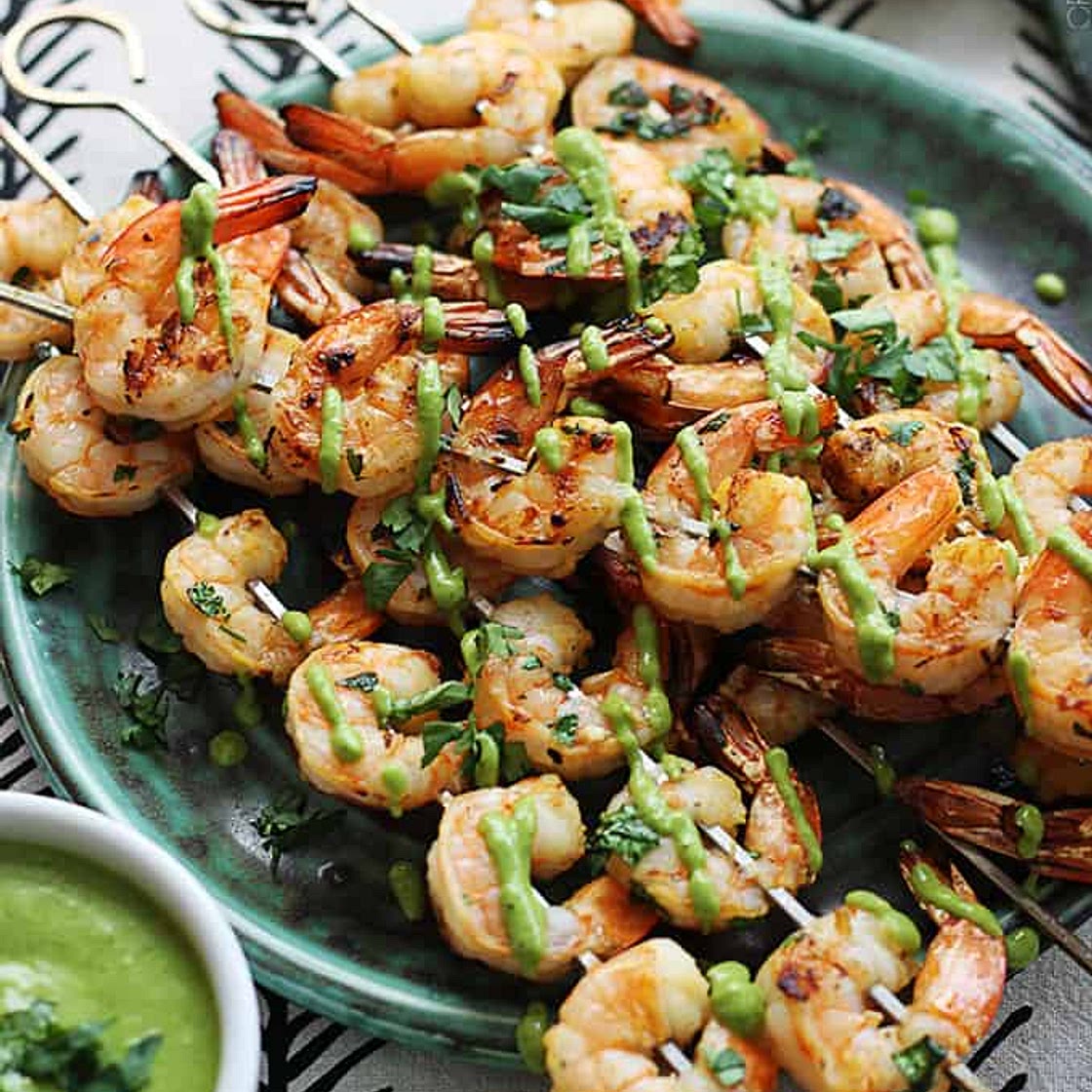 Cilantro Lime Grilled Shrimp + Roasted Poblano Sauce