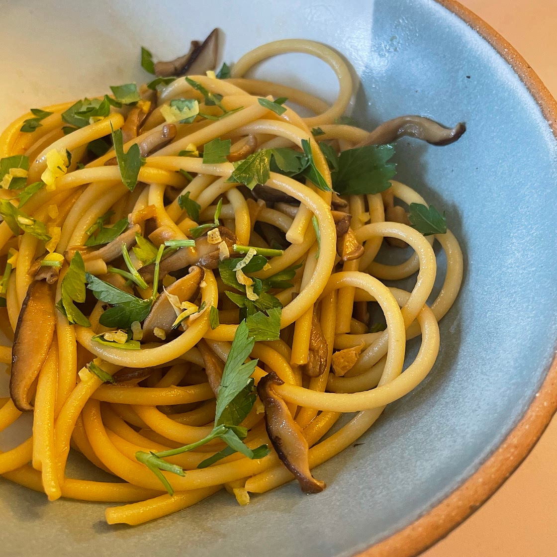 Butter Shoyu Pasta with Japanese Mushrooms