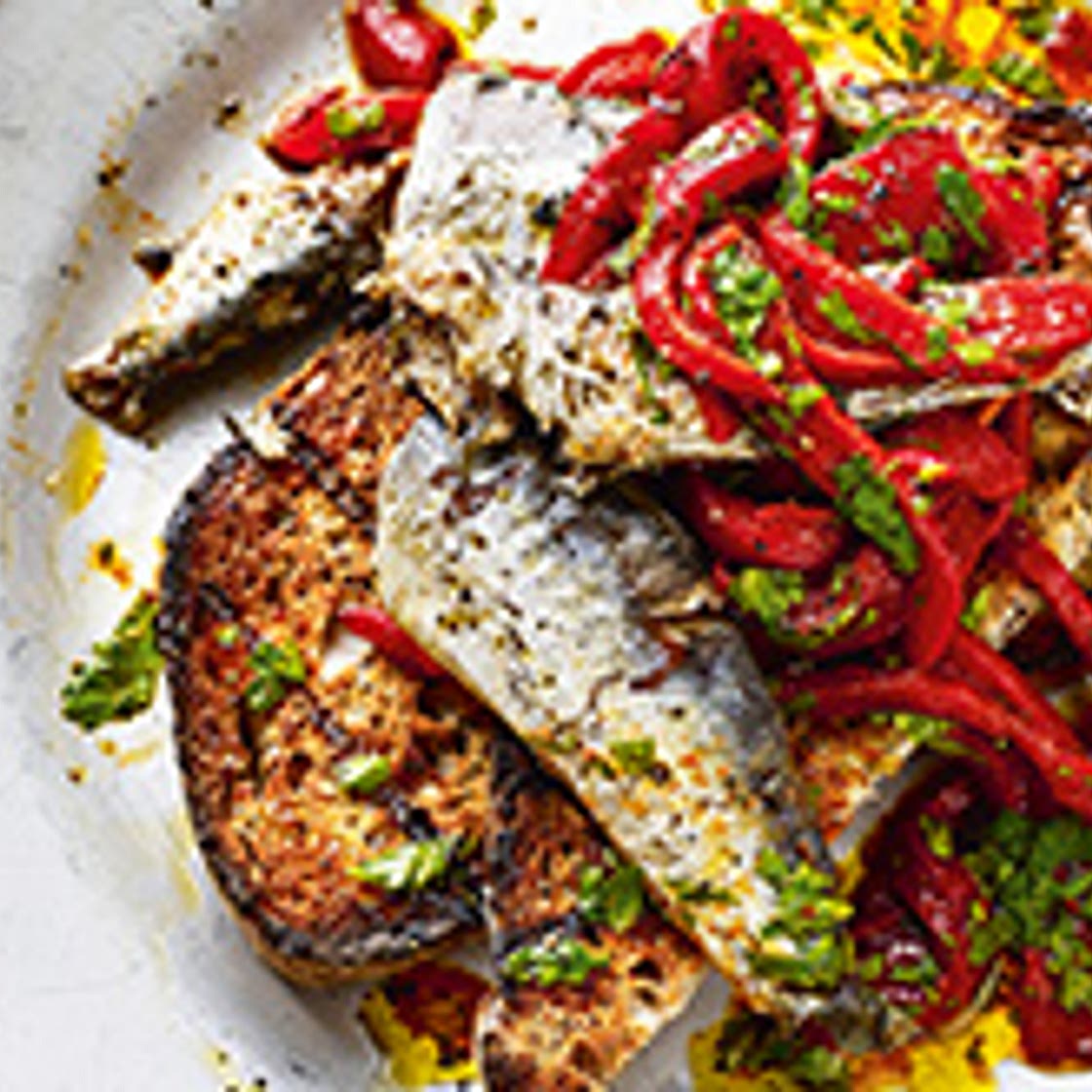 Sardines & Roasted Red Peppers on Toast