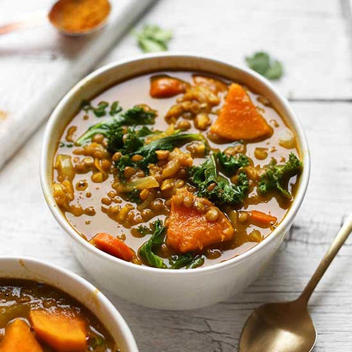 Curried Kale, Potato & Lentil Soup (1-Pot!)