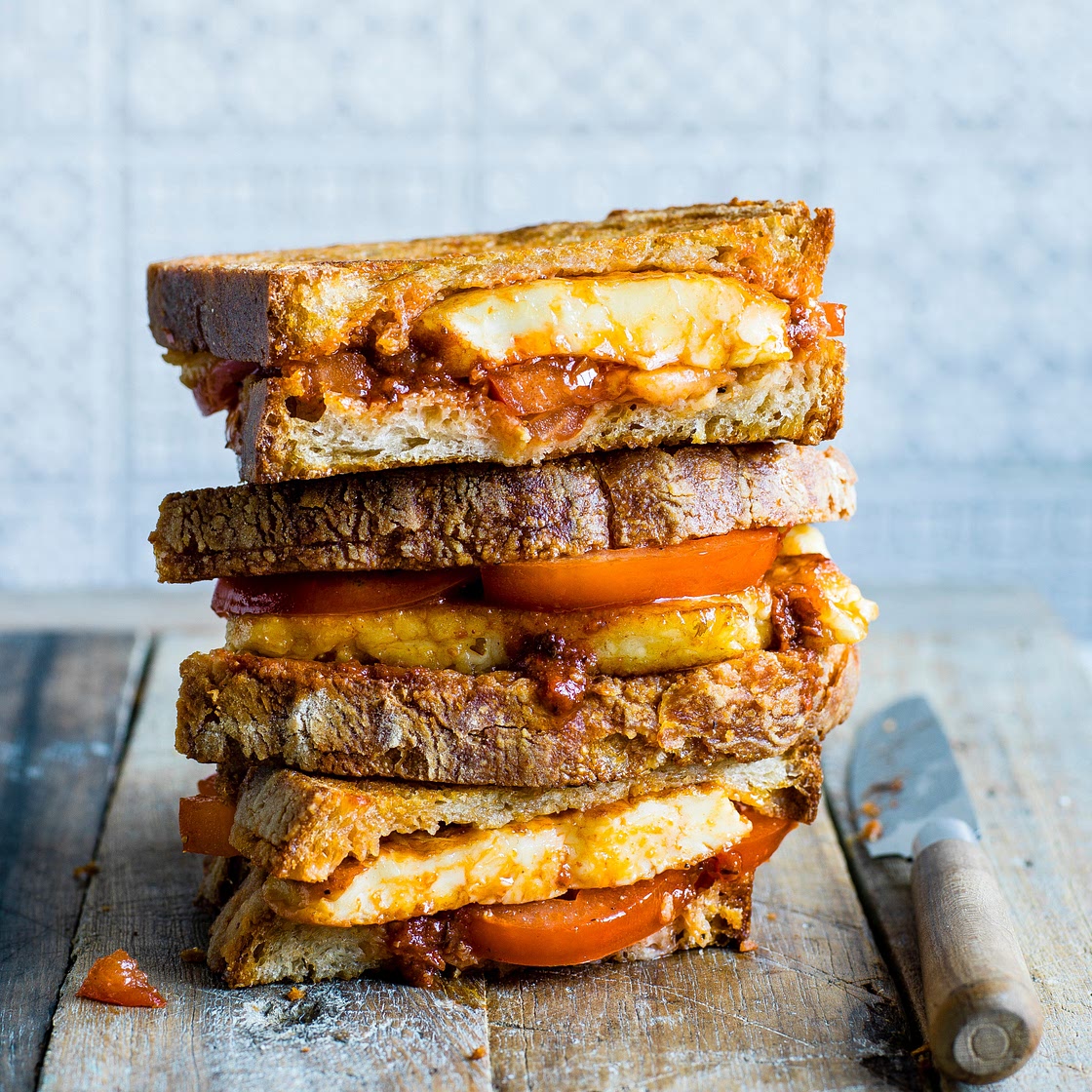 Quick and easy halloumi, harissa and honey toastie
