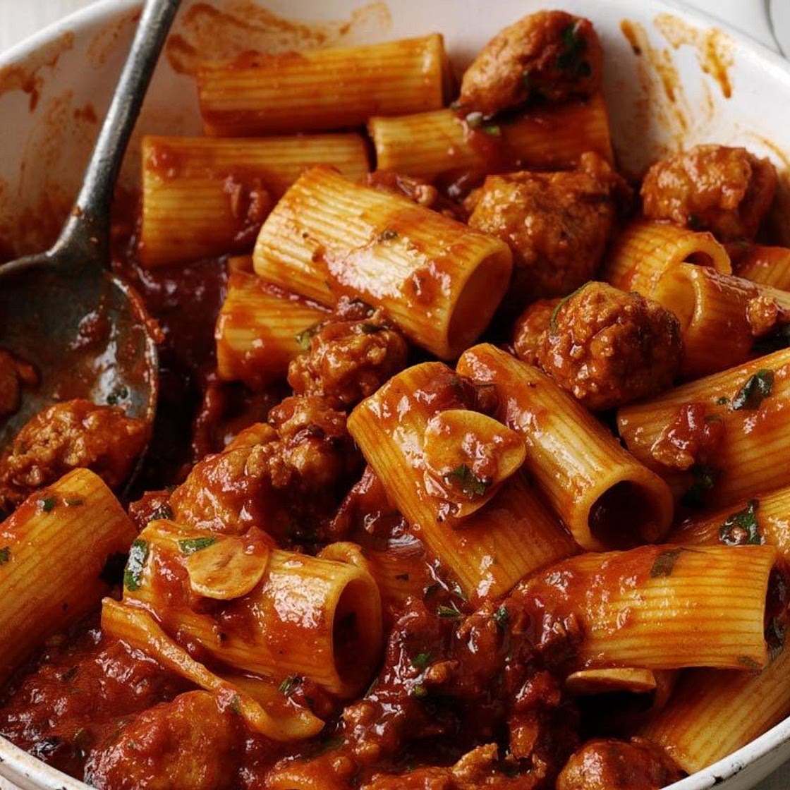 Pasta with smoky sausage ragu