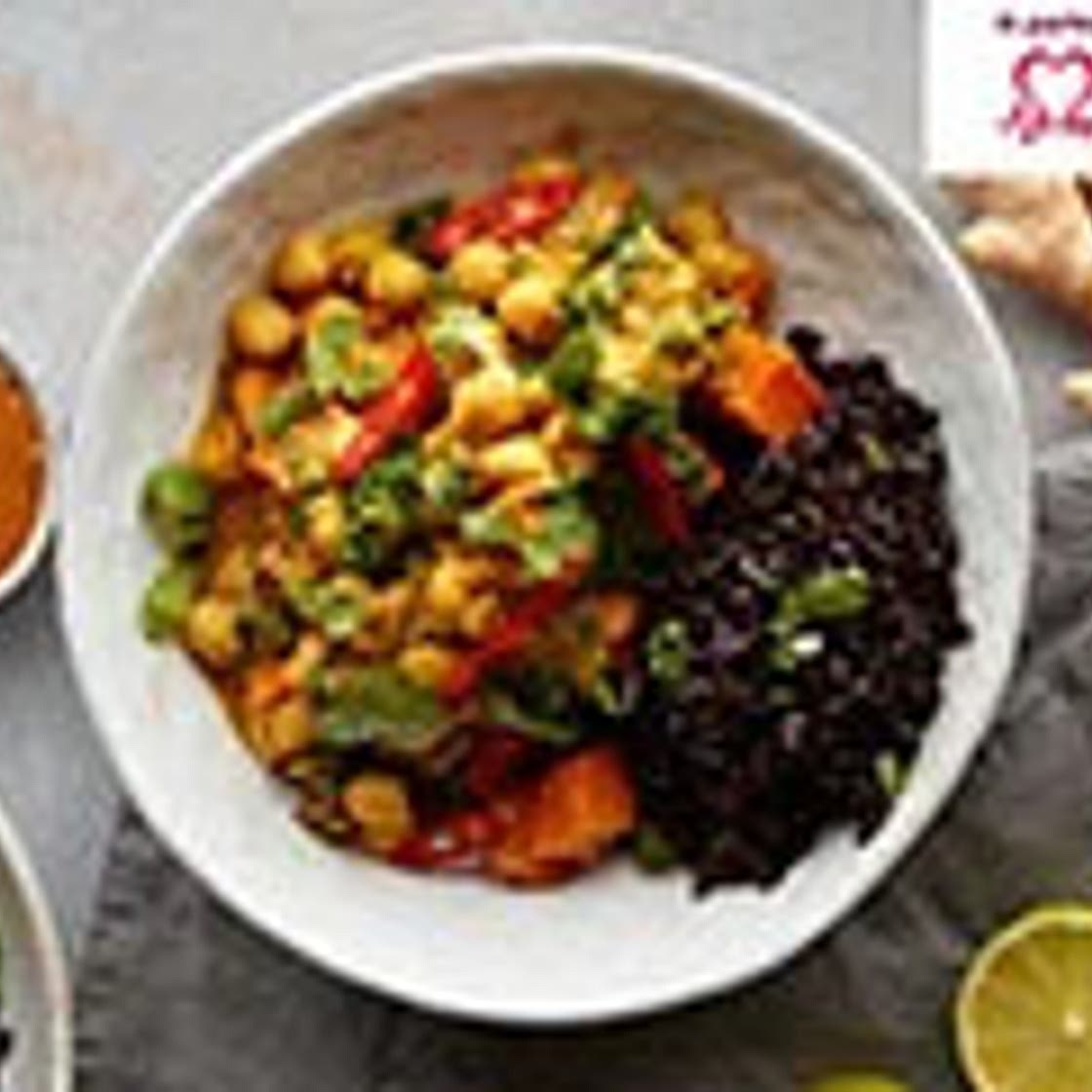 Spicy peanut curry with chickpeas and black rice