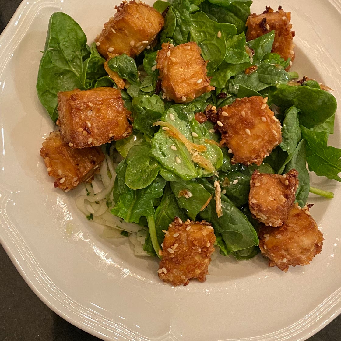 Tofu Spinach Rice Noodle 