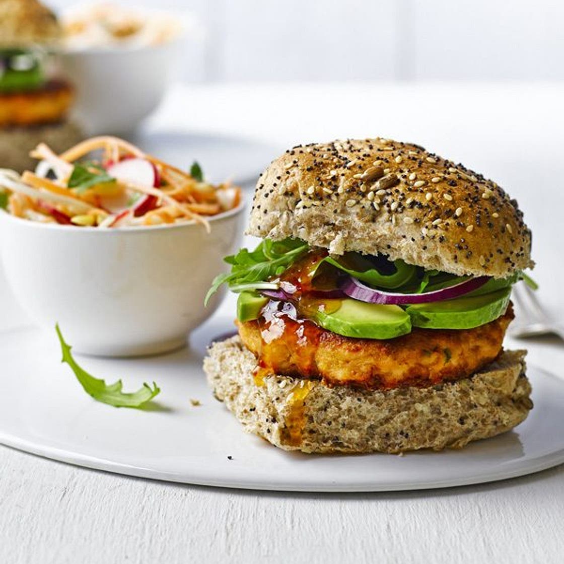 Thai salmon burgers with coriander slaw