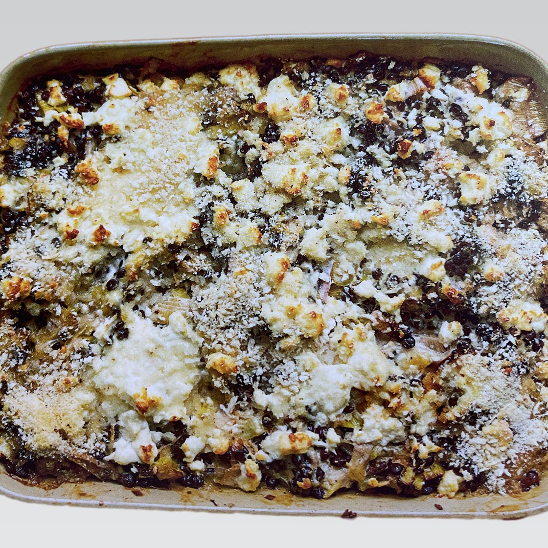 Leek & Puy Lentil Gratin With a Crunchy Feta Topping