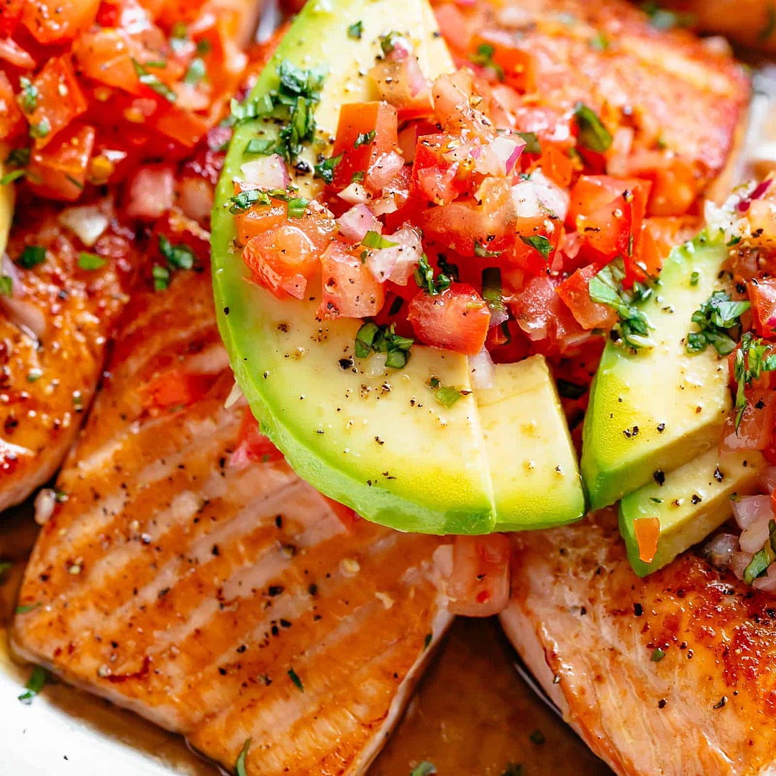 Pan Seared Salmon with Avocado Tomato Salsa
