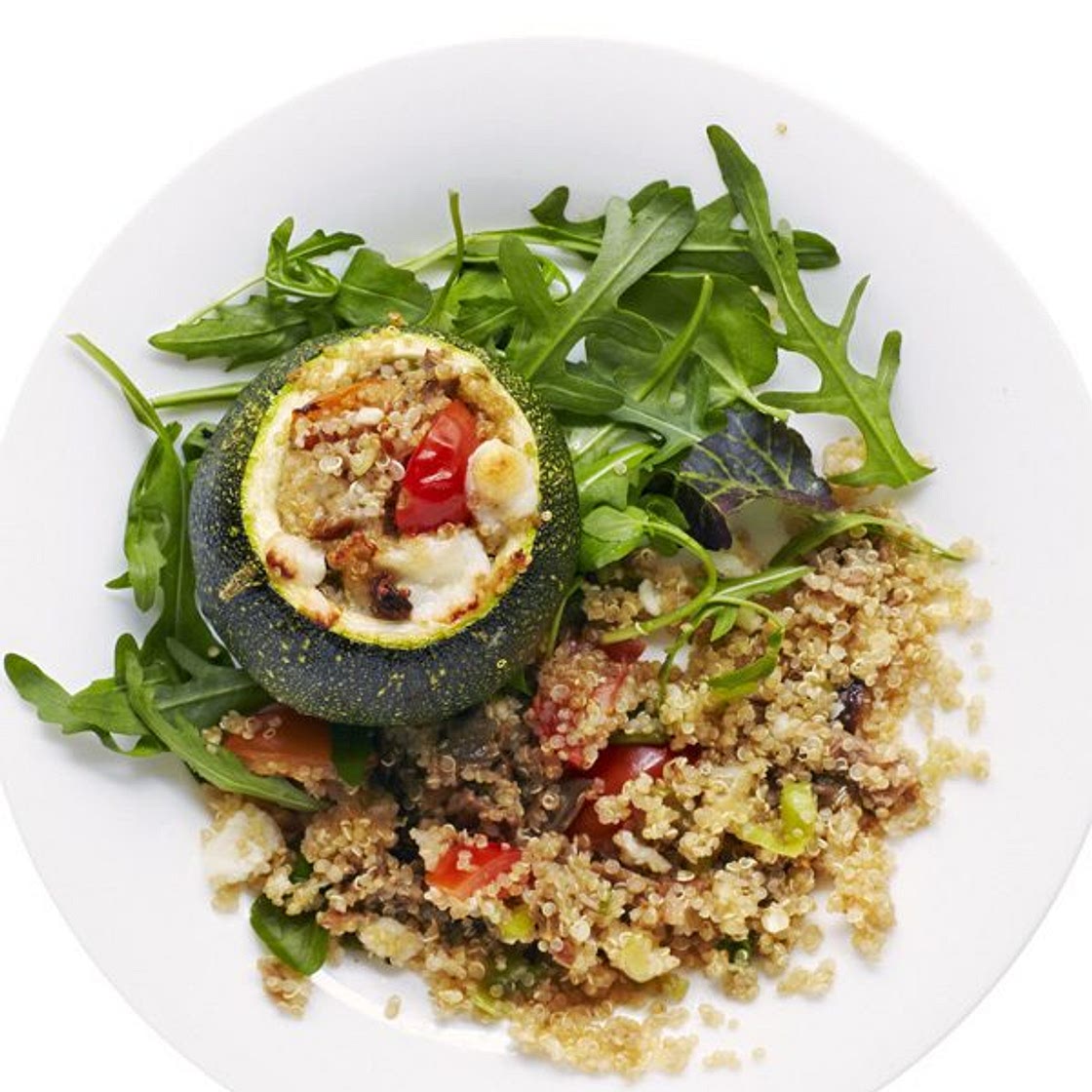 Mushroom and quinoa-stuffed courgette (zucchini)