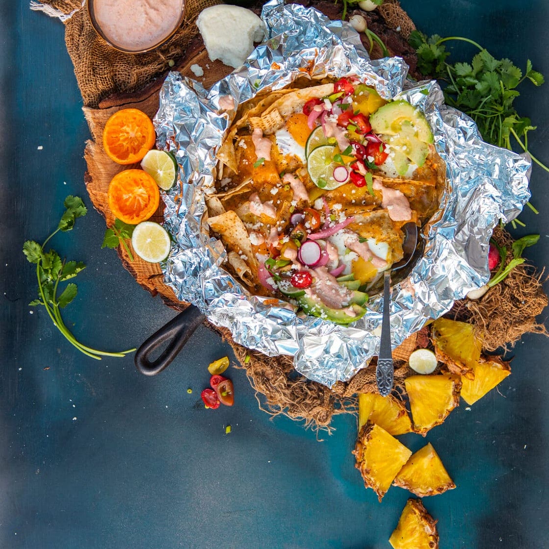 Chilaquiles Verde with Chicken and Chipotle Crema