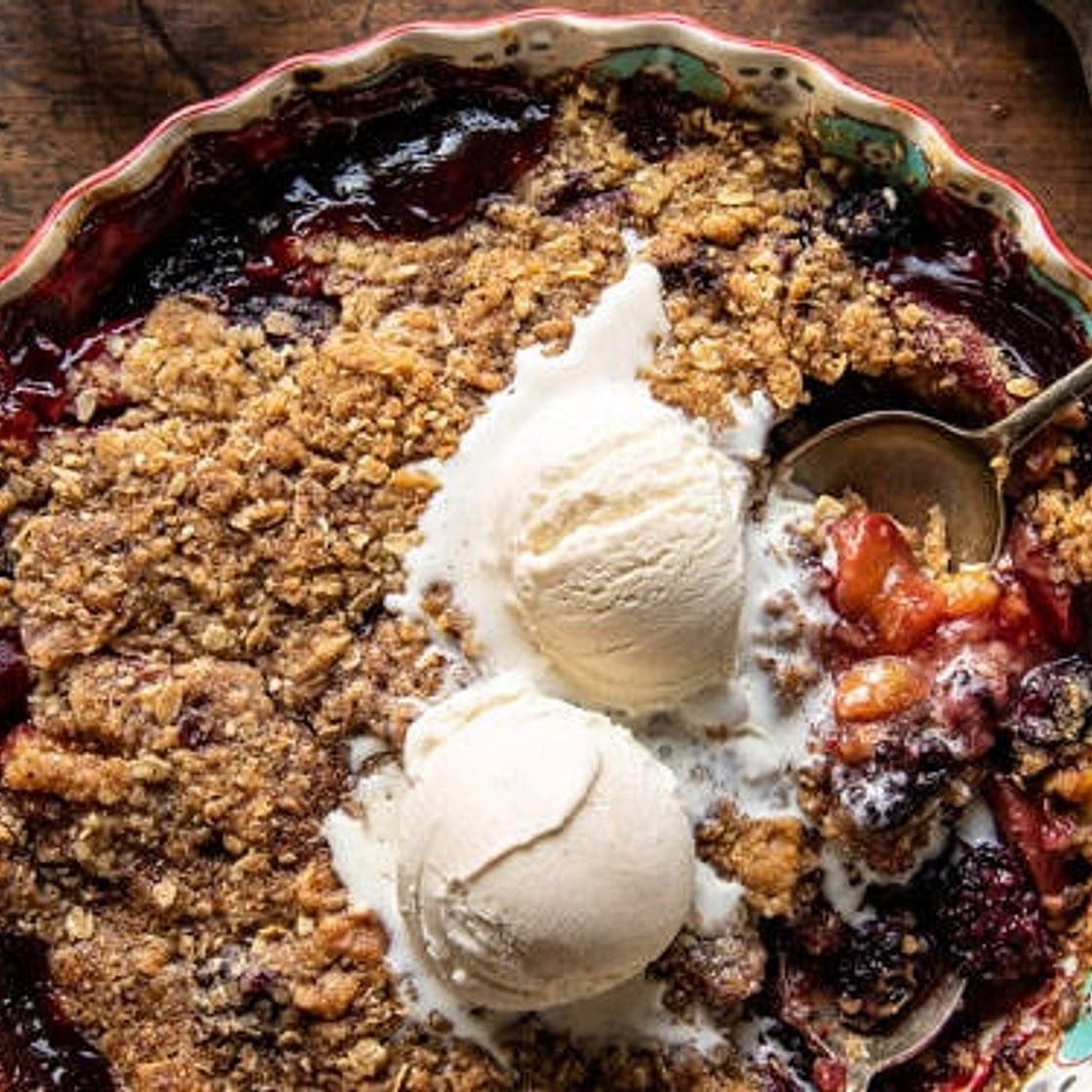 Cinnamon Maple Brown Butter Blackberry Peach Crisp