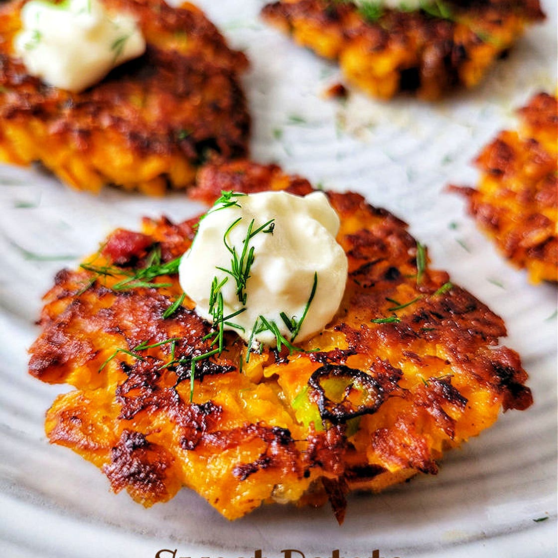 Sweet Potato Fritters with Scallion and Bacon