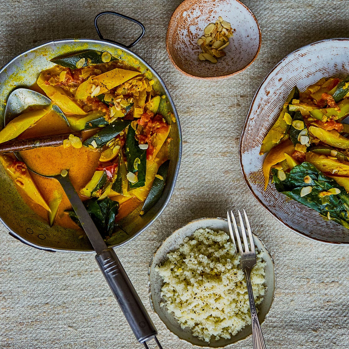 TAMARIND COURGETTE AND PARSNIP CURRY ON CAULIFLOWER 'RICE' — Jasmine Hemsley