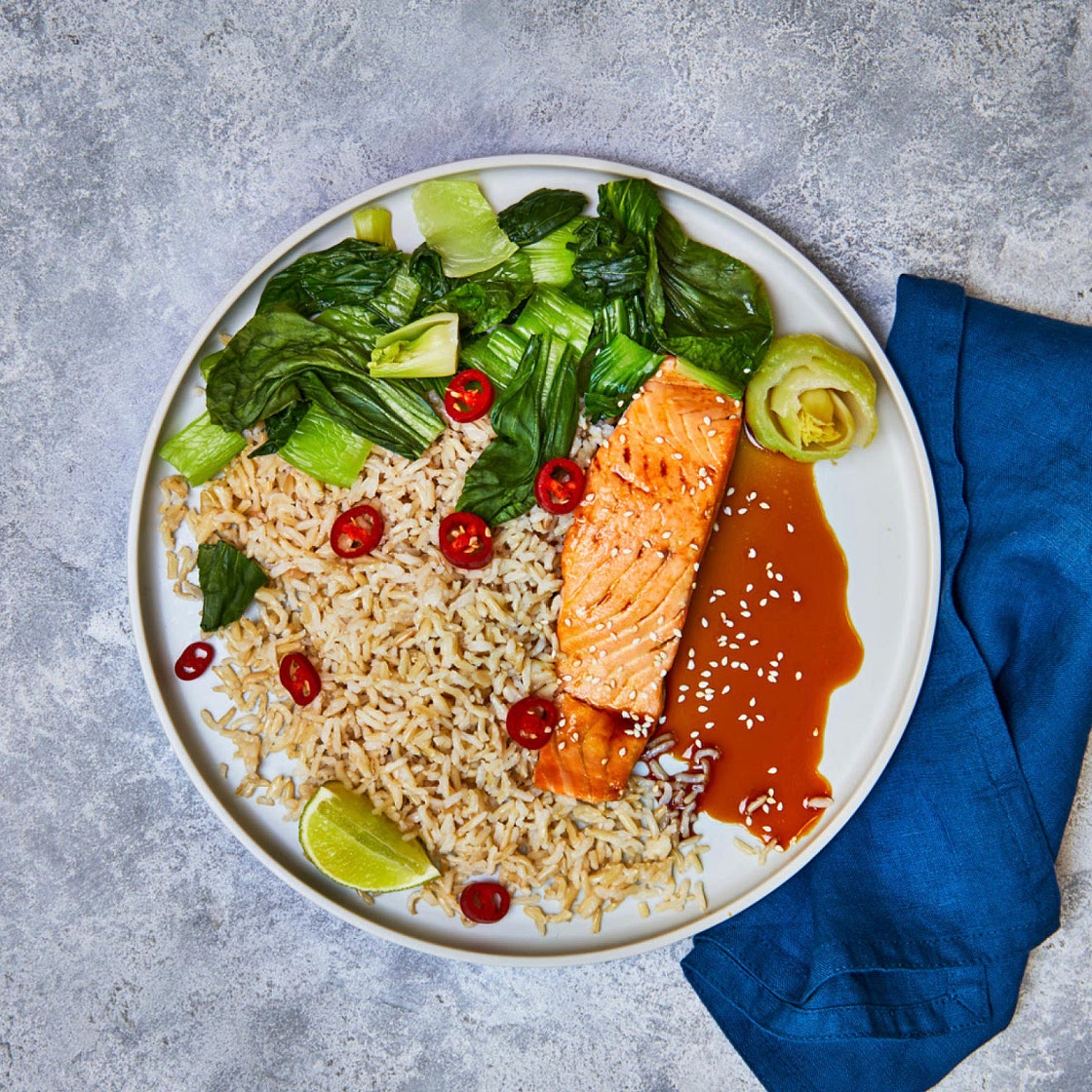 Honey-Soy Salmon With Brown Rice & Pak Choi