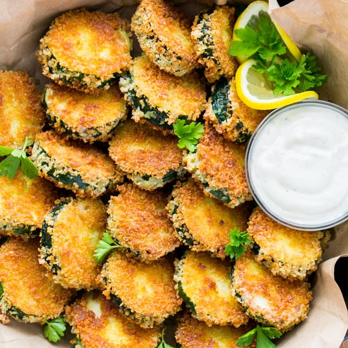 Crisp Zucchini Bites with Garlic Aioli Dip