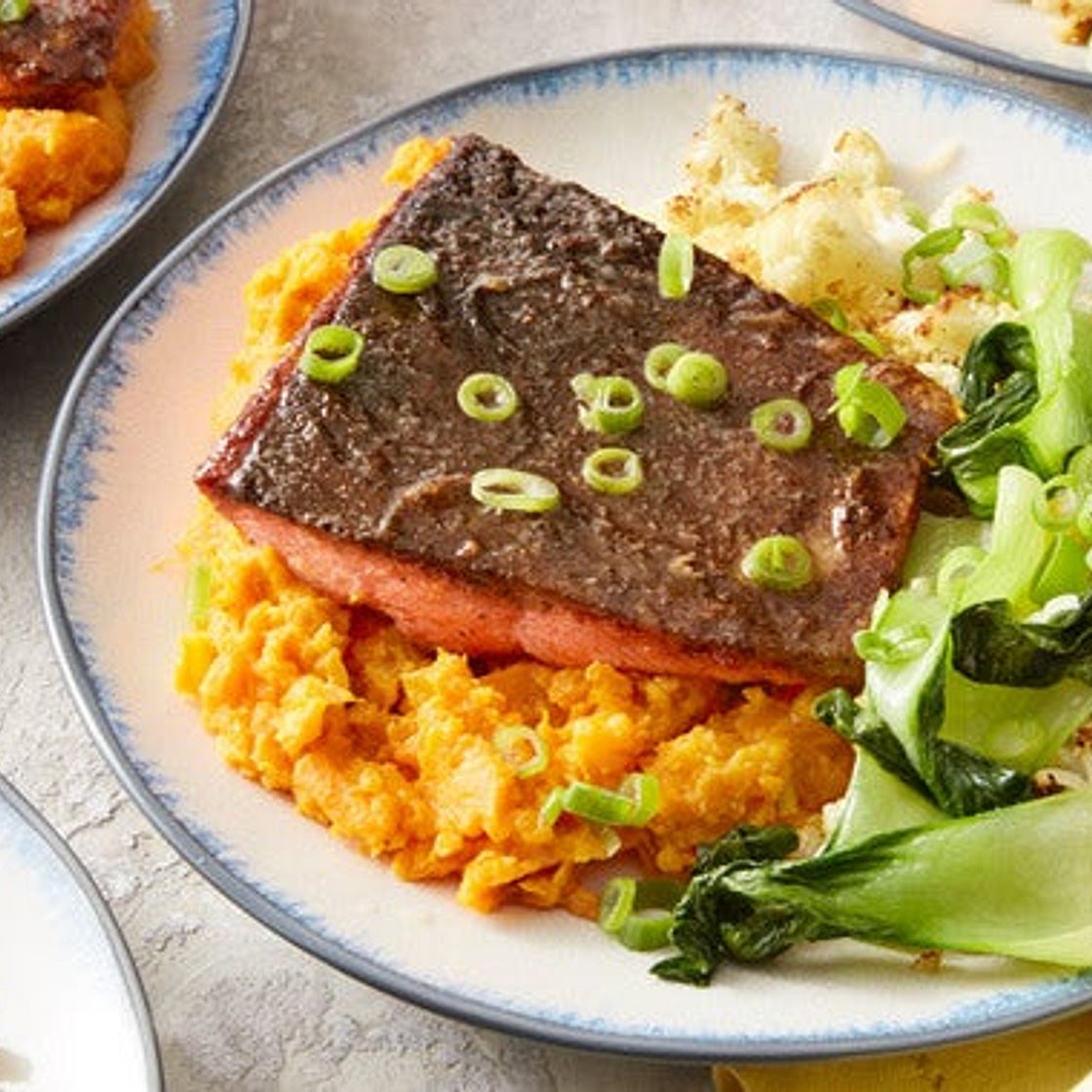 MasterChef Junior Chinese Five-Spice Salmon with Roasted Cauliflower & Mashed Sweet Potatoes