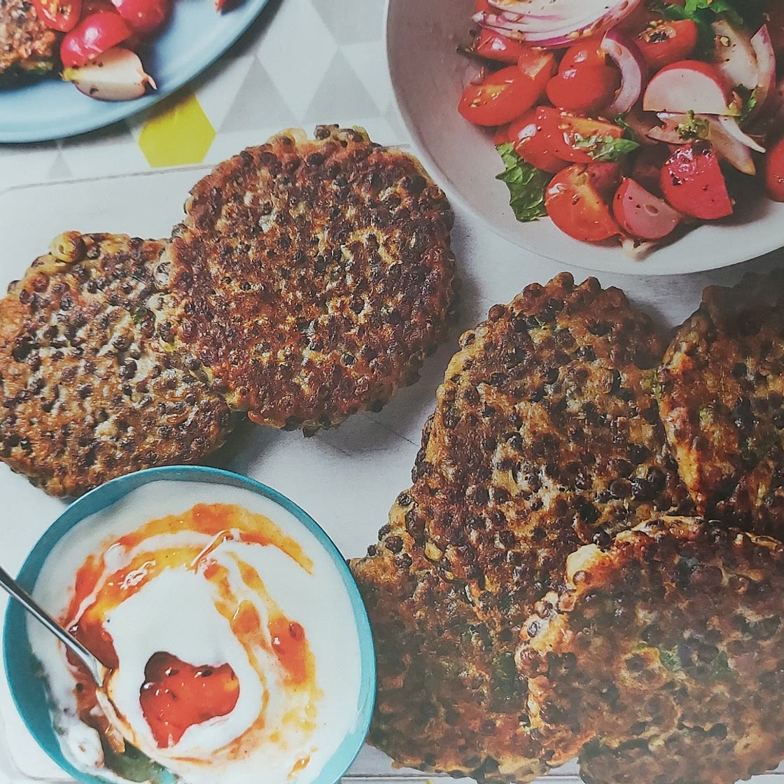 LENTIL FRITTERS WITH A CRUNCHY RADISH SALAD