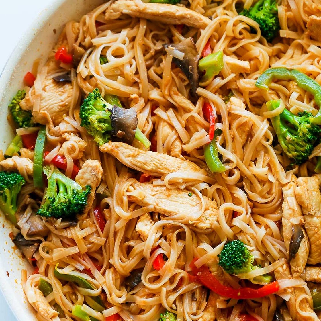 Chicken Stir Fry with Rice Noodles (30 minute meal)