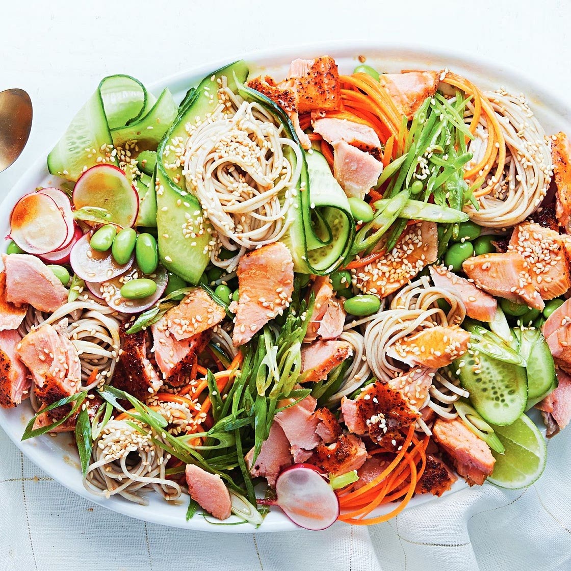 Blackened-spice salmon and soba noodle salad recipe