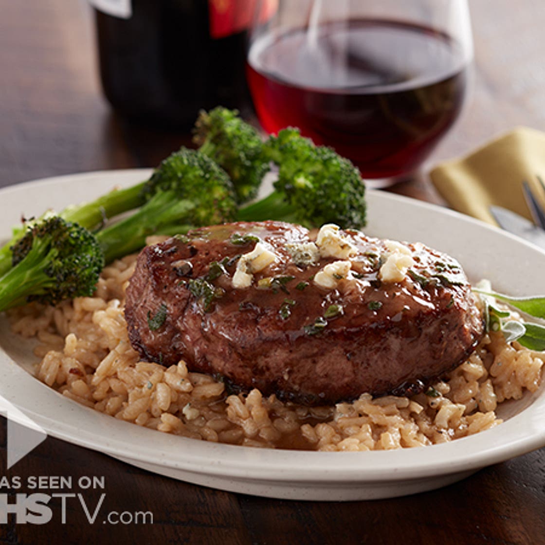 Steak with Blue Cheese Risotto and Broccoli