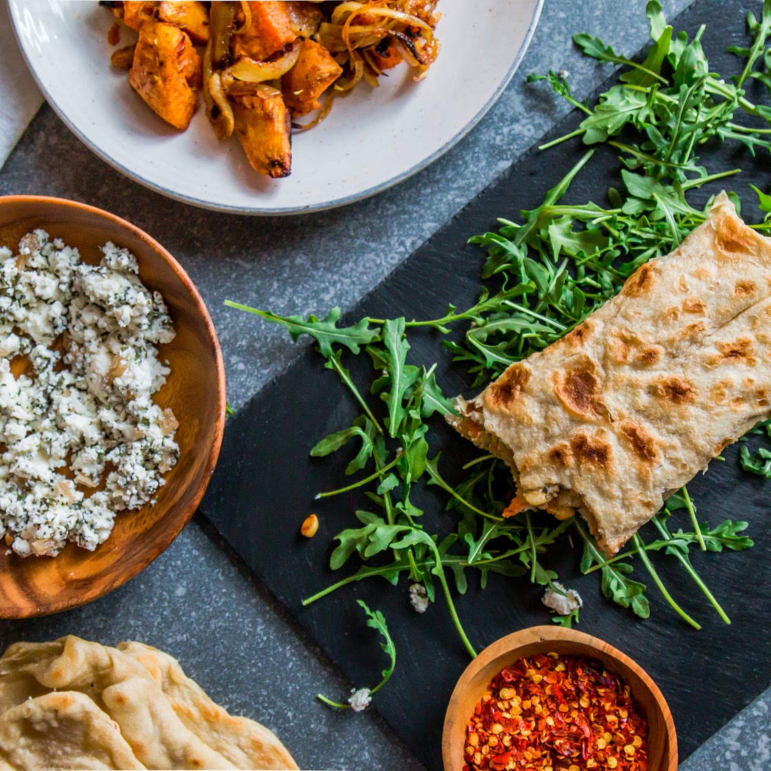 Ras El Hanout Sweet Potato + Feta, Mint and Preserved Lemon Msemen Wrap — My Moroccan Food