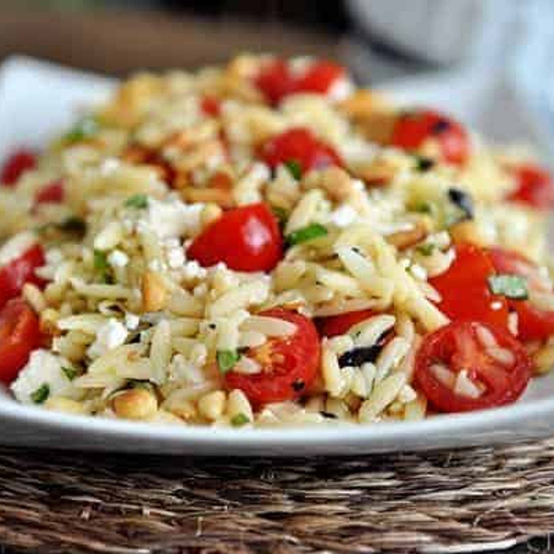 Lemony Orzo Pasta with Pine Nuts, Feta and tomatoes