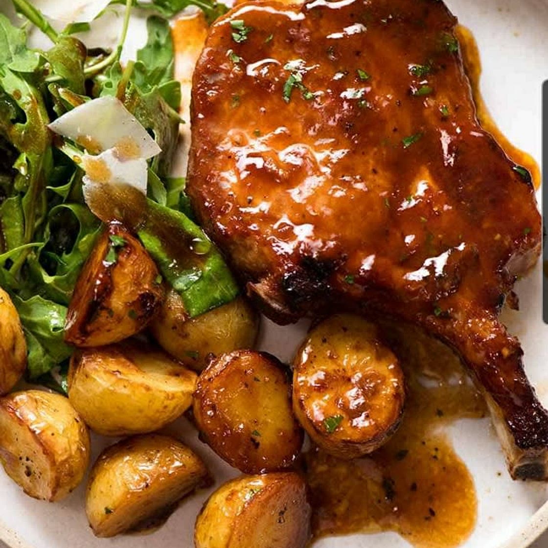 Pork chops new potatoes mixed veg
