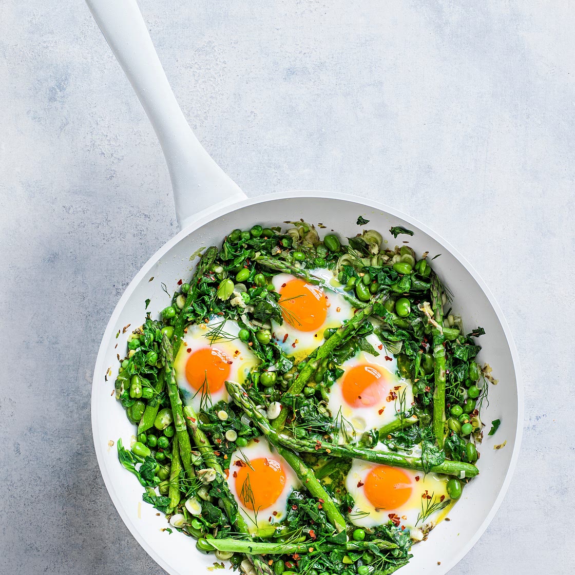 Spring greens shakshuka