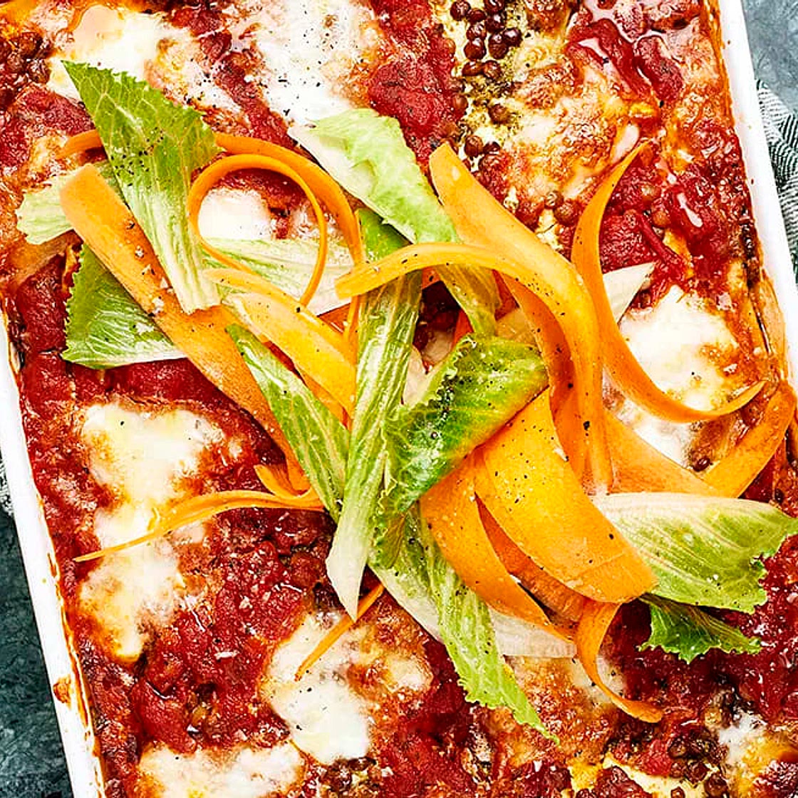 Lasagne med zucchini och linser