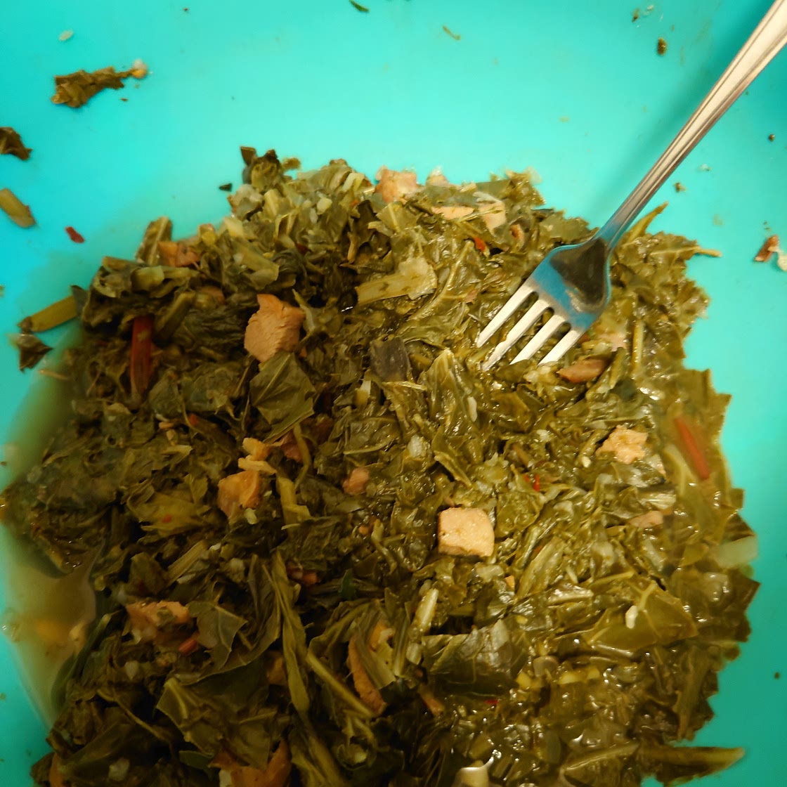 Stwed collard greens with ham hock
