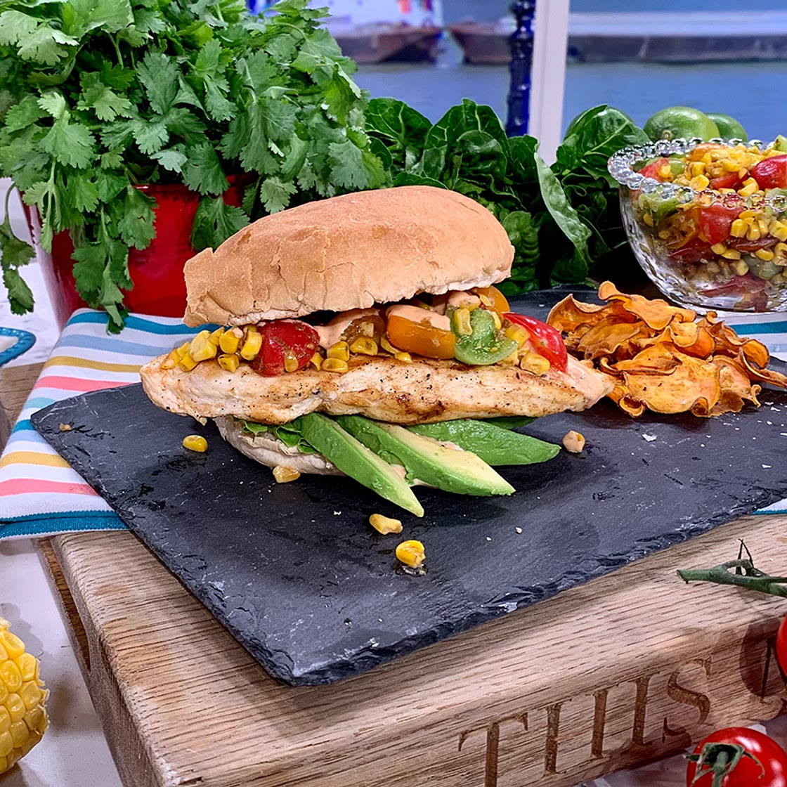 Joe Wick's family favourite - Mexican chicken burger with salsa!