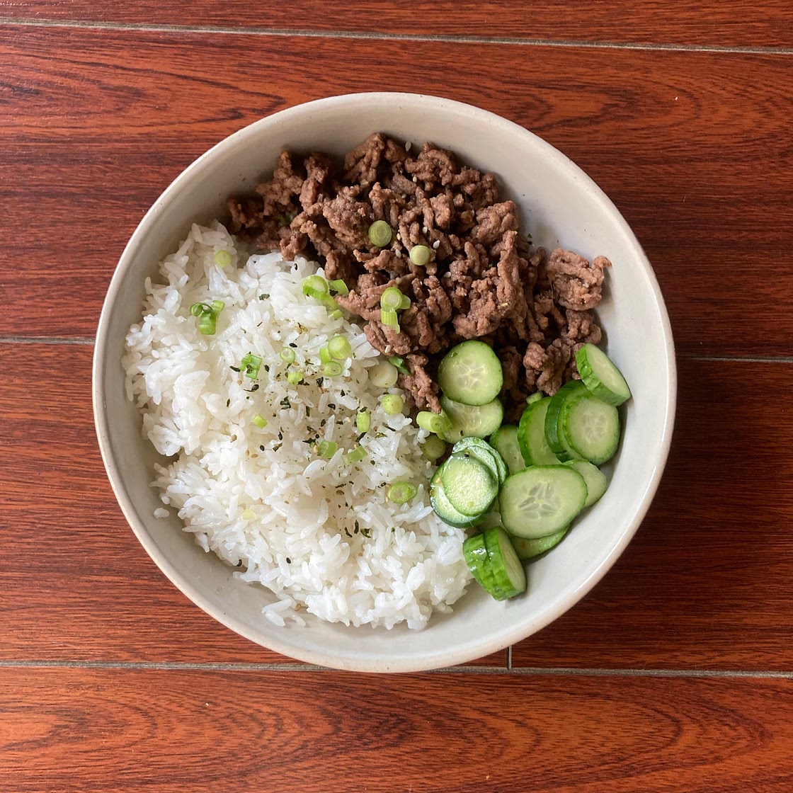 Korean-Style Beef Rice Bowl with Cucumbers
