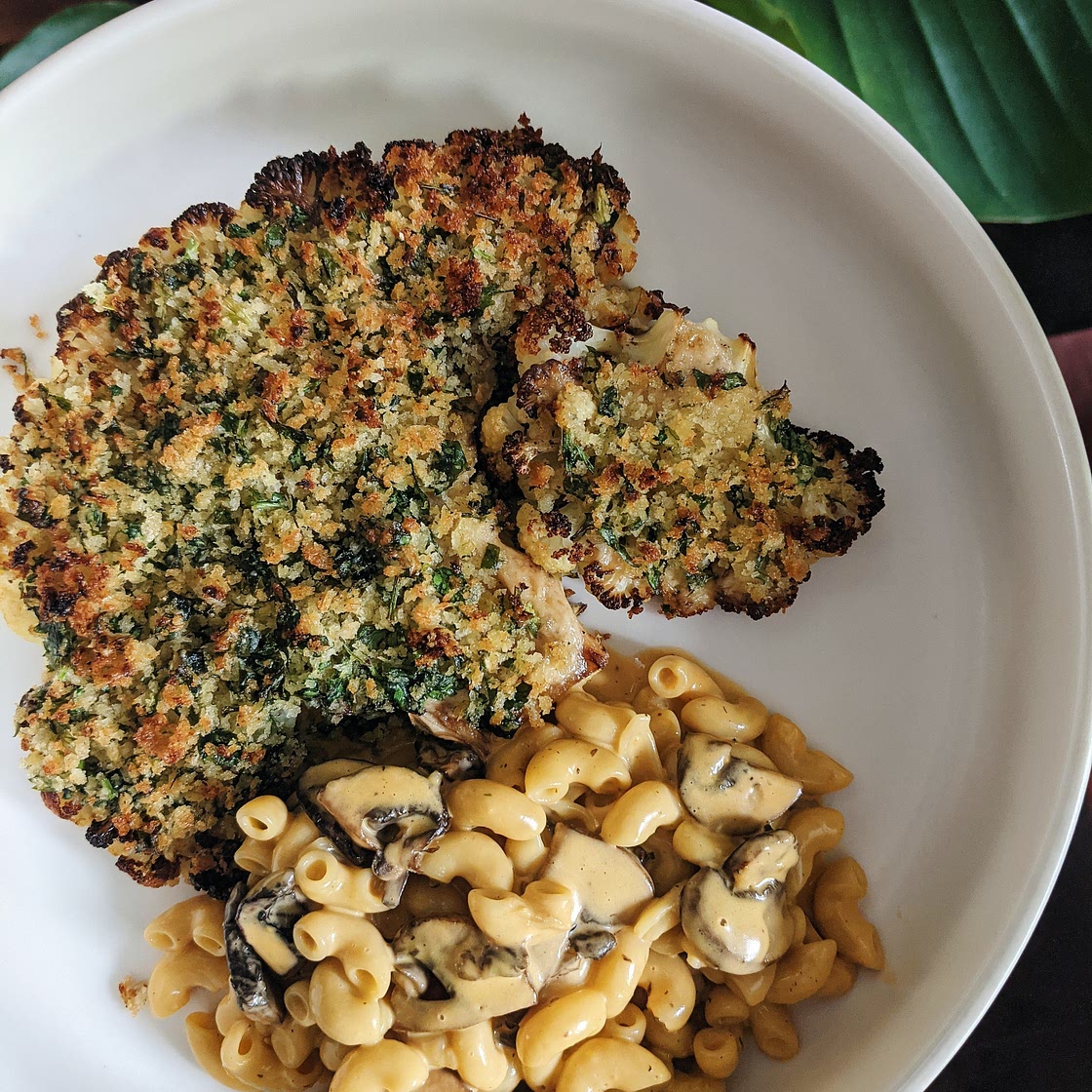 Herb-Crusted Cauliflower Steaks with Beans and Tomatoes